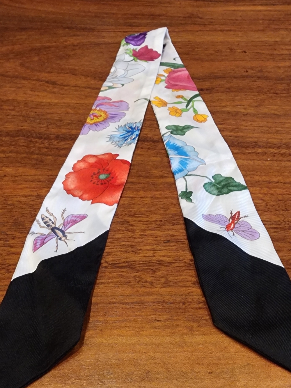 Gucci Floral Silk Twilly Scarf - White, Black, Pink, Purple, Yellow - Picture 7 of 7